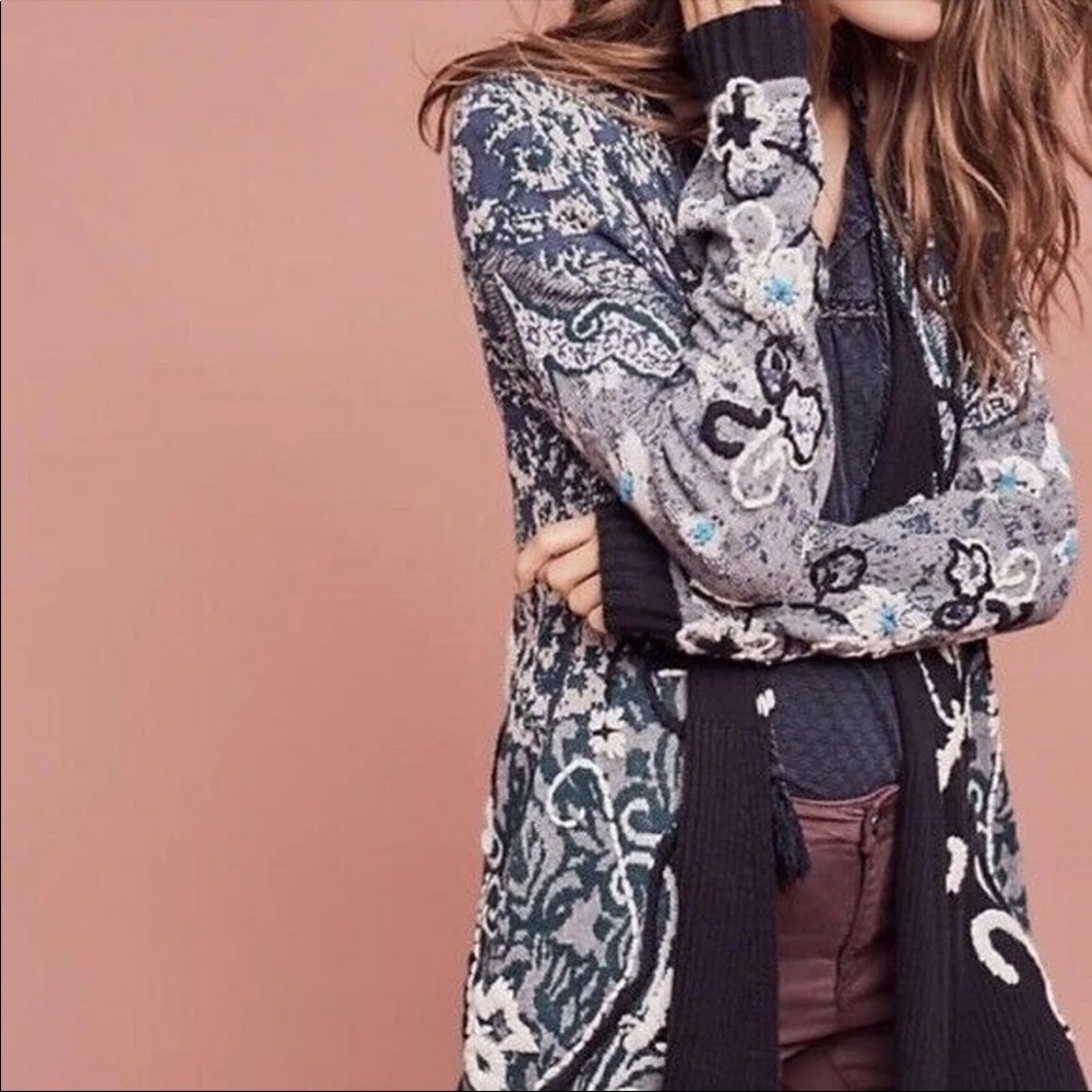 Anthro Emmia Hand Stitched Open Cardigan
